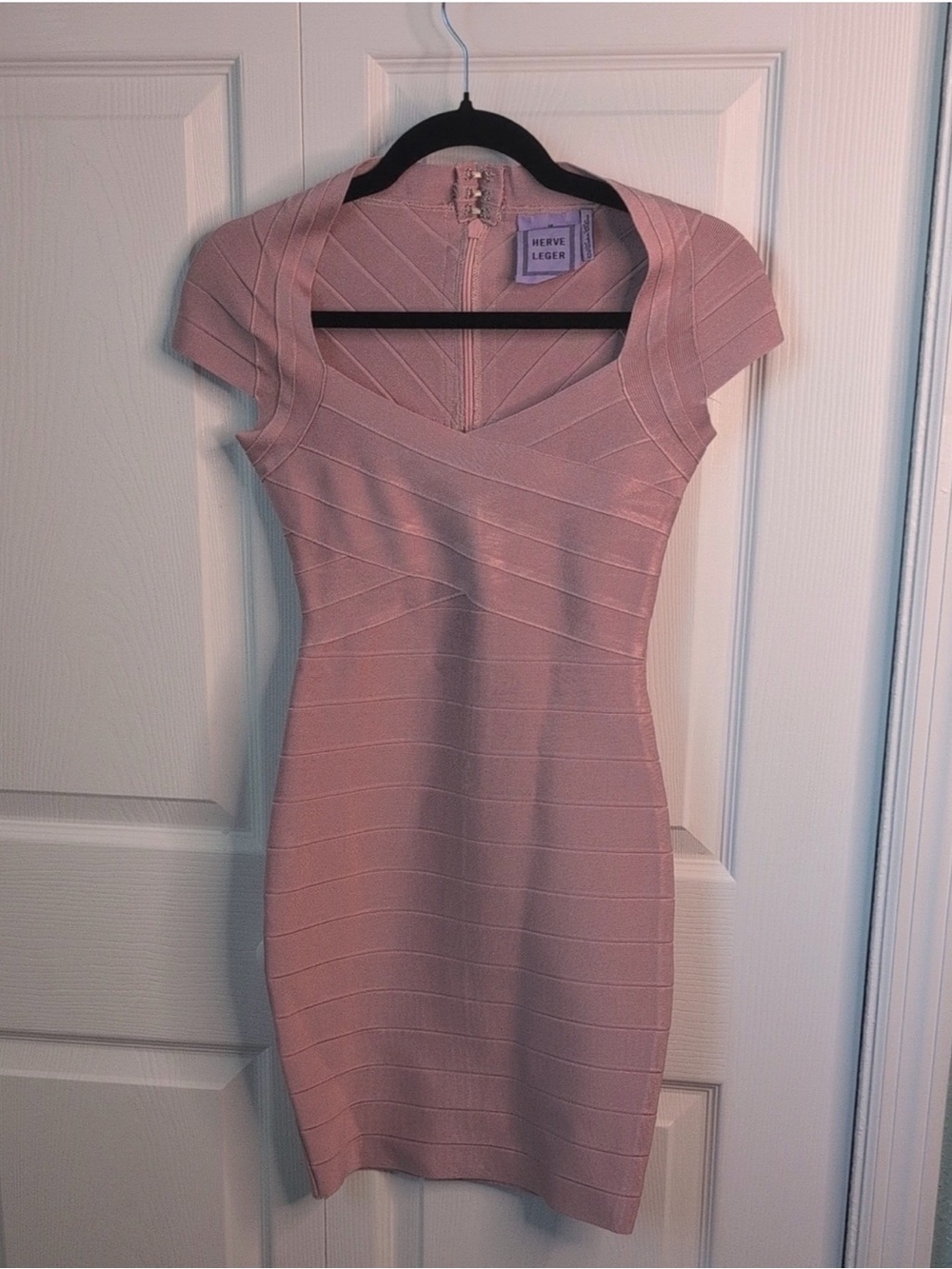 Herve Leger Dusty Pink Bandage V-Neck Mini Dress